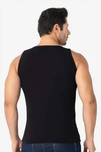 Men's Black Ribbed Tank Top Cotton Lycra Rib Knit Halter Neck Slim Fit Tank Top - 4