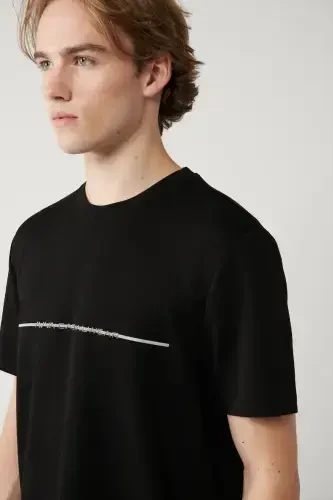 Men's Black Round Neck Printed Interlock Regular Fit T-shirt A41y1132 - AVVA (1)