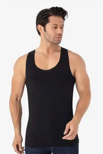 Men's Black Seamless Tank Top 100% Cotton 6-Pack - 1