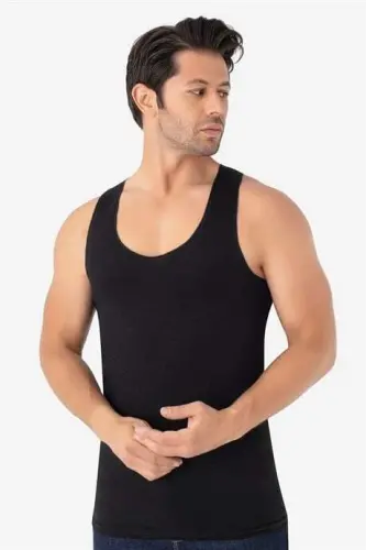 Men's Black Seamless Tank Top 100% Cotton 6-Pack - 2