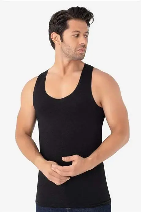 Men's Black Seamless Tank Top 100% Cotton 6-Pack - 2