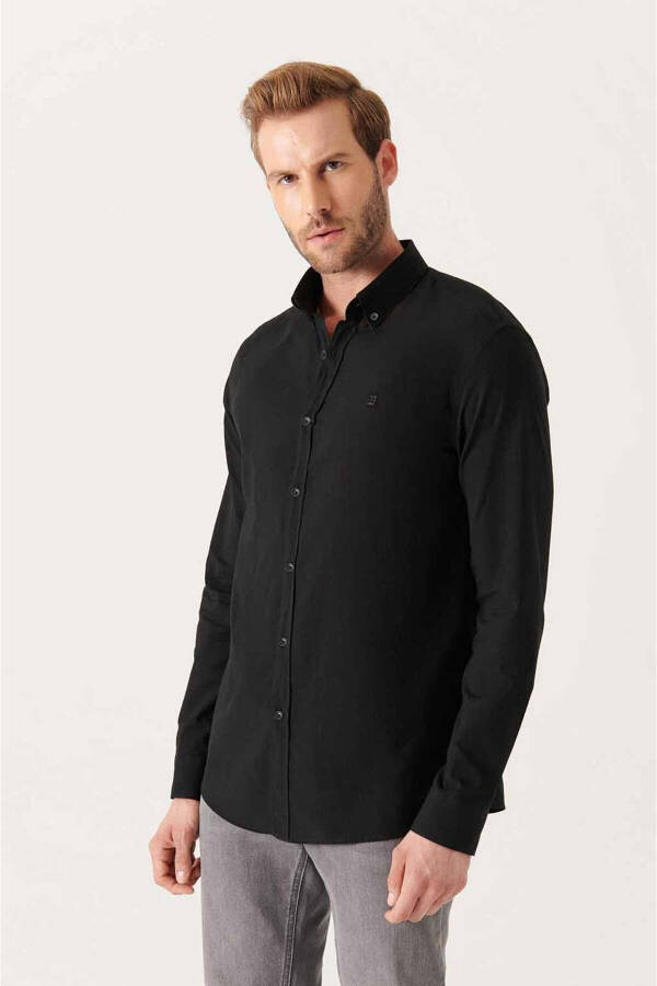 Men's Black Shirt 100% Cotton Fine Soft Touch Buttoned Collar Long Sleeve Regular Fit E002206 - 11