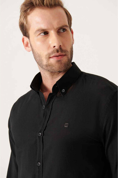 Men's Black Shirt 100% Cotton Fine Soft Touch Buttoned Collar Long Sleeve Regular Fit E002206 - 12