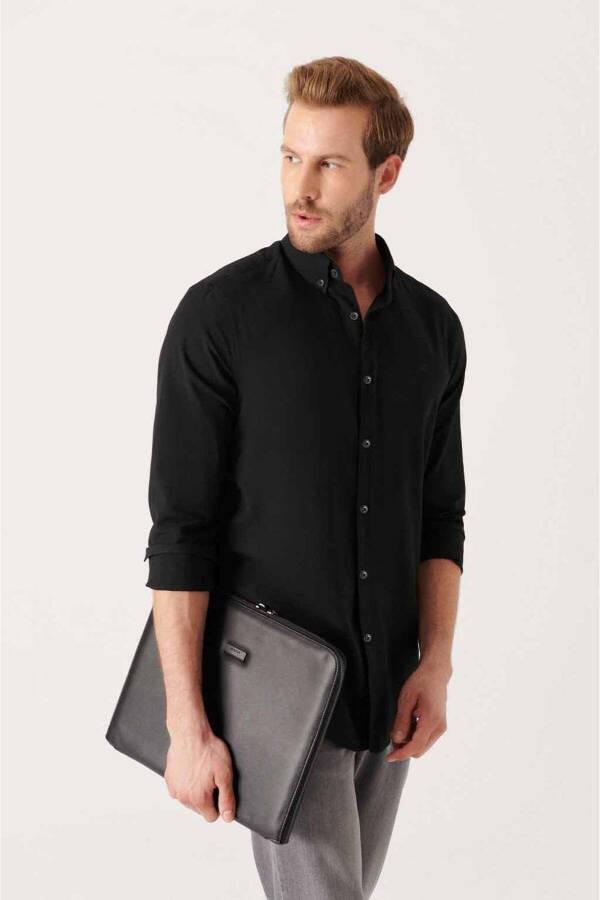 Men's Black Shirt 100% Cotton Fine Soft Touch Buttoned Collar Long Sleeve Regular Fit E002206 - 13