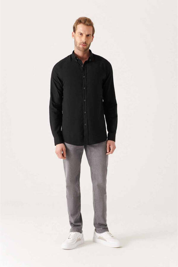 Men's Black Shirt 100% Cotton Fine Soft Touch Buttoned Collar Long Sleeve Regular Fit E002206 - 15