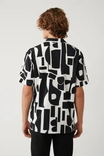 Men's Black Shirt Apaj Collar Easy Iron Printed Gofre Oversize Fit A41y2177 - 4