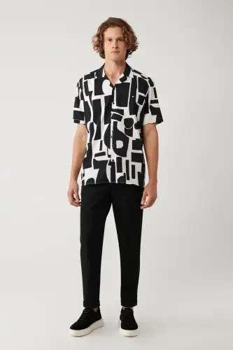 Men's Black Shirt Apaj Collar Easy Iron Printed Gofre Oversize Fit A41y2177 - 5