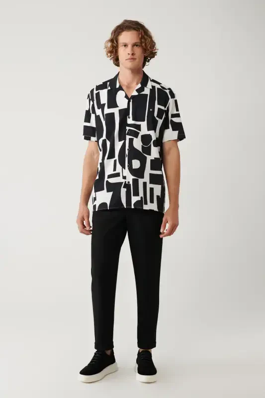 Men's Black Shirt Apaj Collar Easy Iron Printed Gofre Oversize Fit A41y2177 - 5
