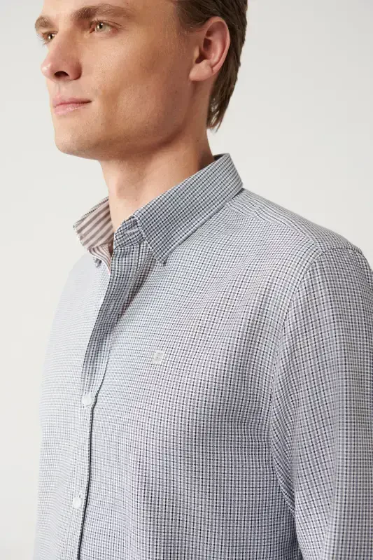 Men's Black Shirt Button Down Collar Cotton Easy Iron Armored Slim Fit A32y2089 - 2