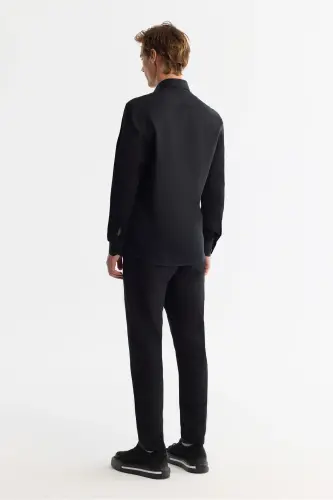 Men's Black Shirt Classic Collar 100% Cotton Satin Slim Fit B002006 - 4