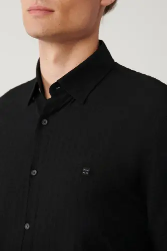 Men's Black Shirt with British Collar Gofre Regular Fit A41y2060 - AVVA (1)
