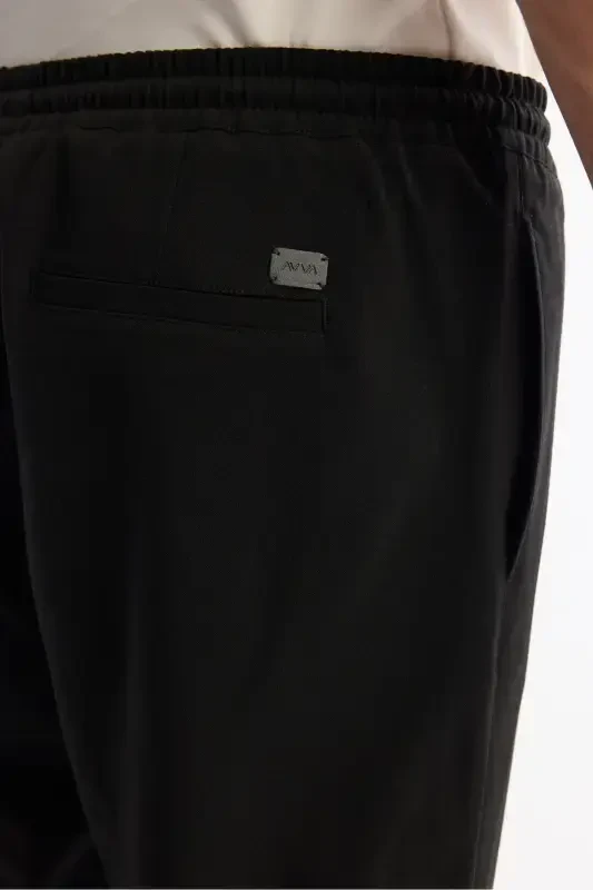 Men's Black Side Pocket Elastic Waist Drawstring Relaxed Fit Jogger Pants E003000 - 5
