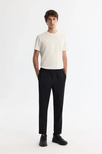 Men's Black Side Pocket Elastic Waist Drawstring Relaxed Fit Jogger Pants E003000 
