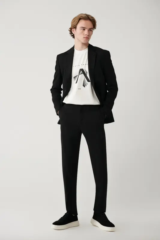 Men's Black Side Pocket Reinforced Jersey Slim Fit Pants B003200 - AVVA