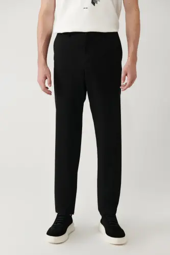 Men's Black Side Pocket Reinforced Jersey Slim Fit Pants B003200 - AVVA (1)