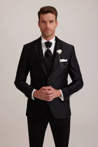 Men's Black Single-Breasted Tuxedo Suit - YSF (1)