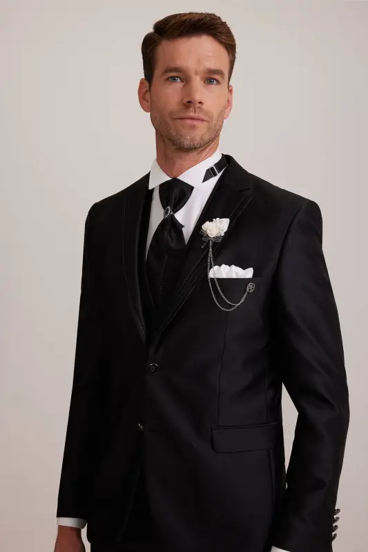 Men's Black Single-Breasted Tuxedo Suit - 5