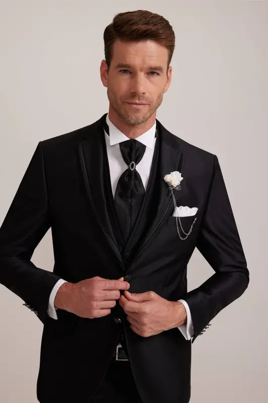 Men's Black Single-Breasted Tuxedo Suit - 6