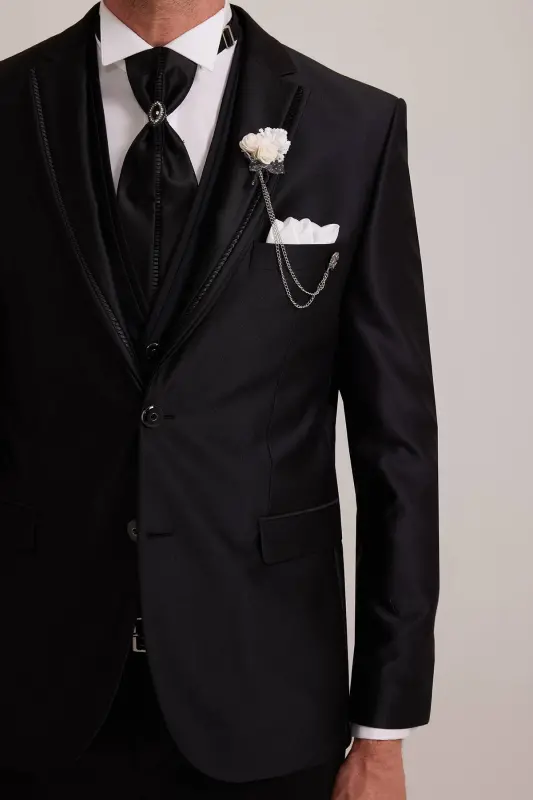 Men's Black Single-Breasted Tuxedo Suit - 7