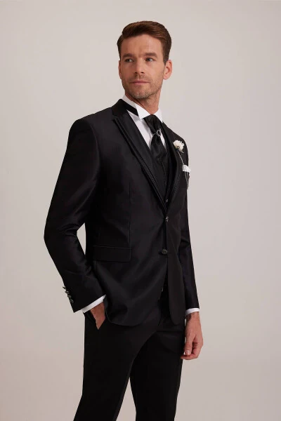 Men's Black Single-Breasted Tuxedo Suit - YSF (1)