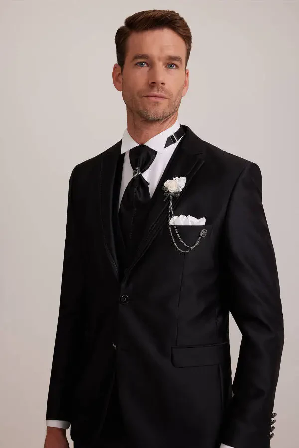 Men's Black Single-Breasted Tuxedo Suit - 4