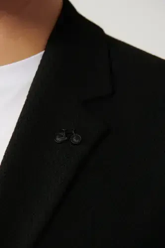 Men's black single-breasted, unlined, bi-stretch fabric slim fit jacket. - AVVA (1)