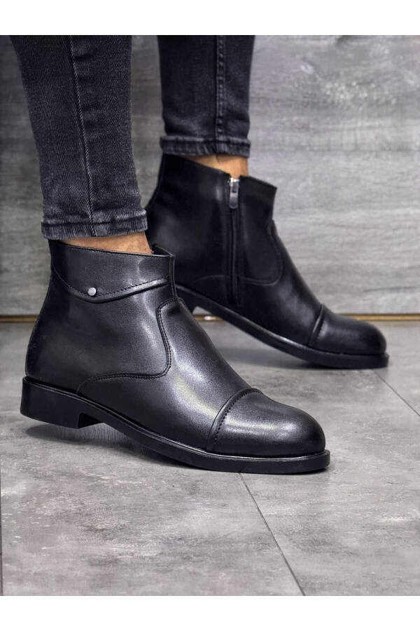 Men's Black Single Button Detailed Leather Orthopaedic Casual Stylish Comfort Boot NK1040 - 1