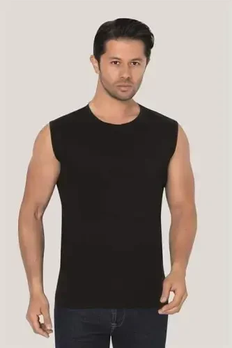 Men's Black Sleeveless T-Shirt Tank Top Cotton Lycra 2-Pack - BÜYÜKBEDENIZ (1)