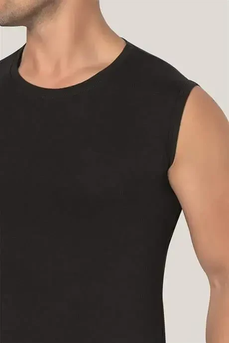 Men's Black Sleeveless T-Shirt Tank Top Cotton Lycra 2-Pack - 3