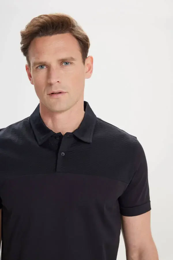Men's Black Slim Fit 100% Cotton Polo Shirt - 3