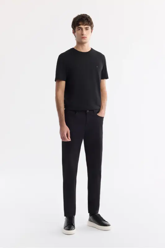 Men's Black Slim Fit Classic Waist Textured Cotton 5 - 1