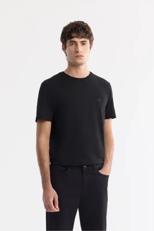 Men's Black Slim Fit Classic Waist Textured Cotton 5 - 7