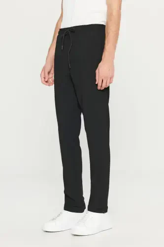 Men's Black Slim Fit Comfort Cut Drawstring Waist Side Pocket Jogger Pants - 1