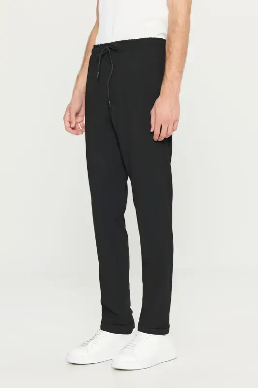 Men's Black Slim Fit Comfort Cut Drawstring Waist Side Pocket Jogger Pants - AC&CO / ALTINYILDIZ CLASSICS