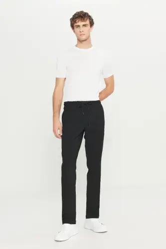 Men's Black Slim Fit Comfort Cut Drawstring Waist Side Pocket Jogger Pants - 5