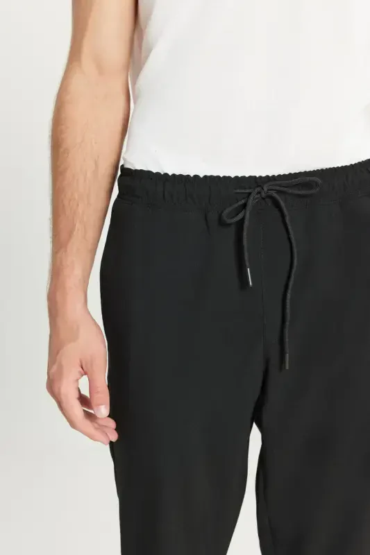 Men's Black Slim Fit Comfort Cut Drawstring Waist Side Pocket Jogger Pants - 7