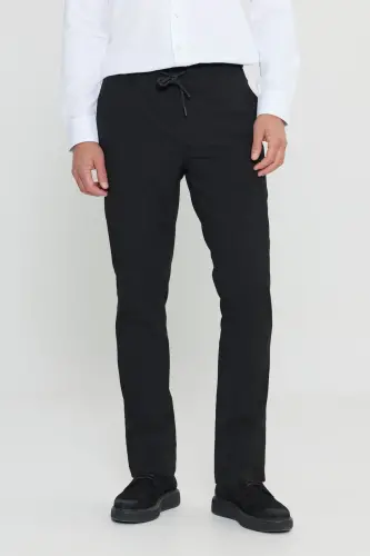Men's Black Slim Fit Comfort Cut Drawstring Waist Side Pocket Jogger Pants - MODAZONE (1)