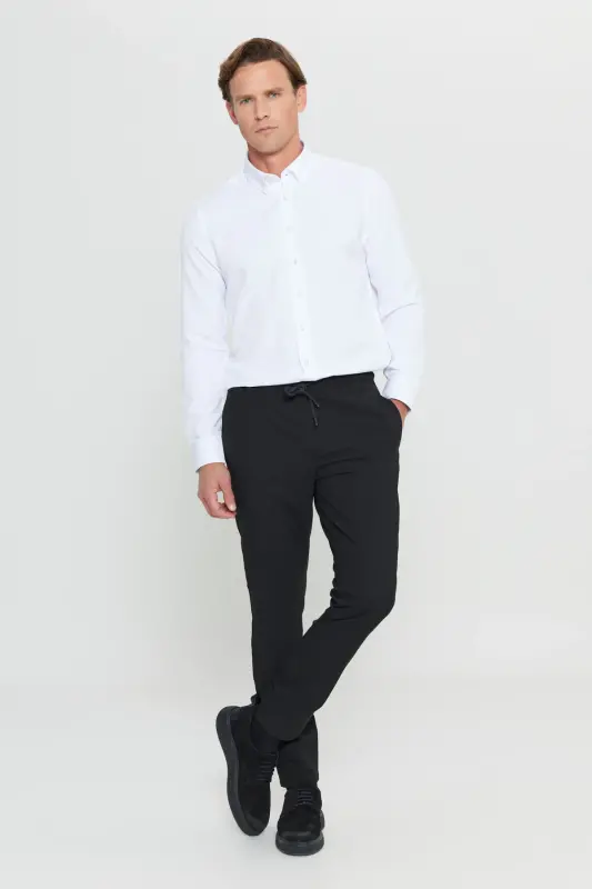 Men's Black Slim Fit Comfort Cut Drawstring Waist Side Pocket Jogger Pants - 5