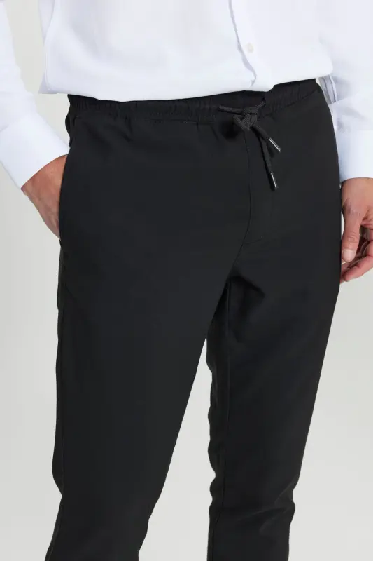 Men's Black Slim Fit Comfort Cut Drawstring Waist Side Pocket Jogger Pants - 7