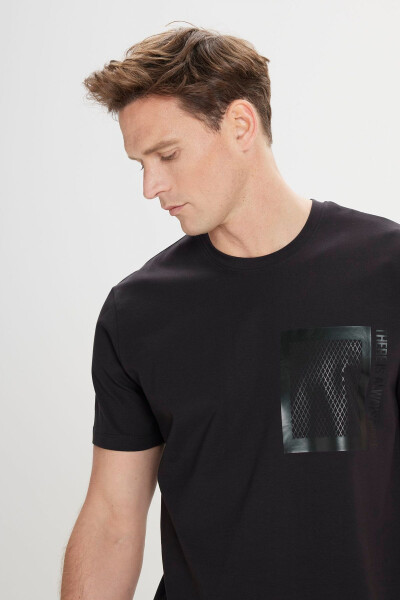 Men's Black Slim Fit Crew Neck Cotton Printed T-Shirt - 3