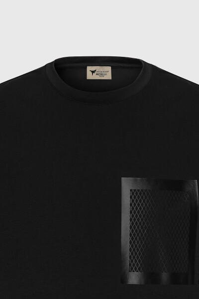 Men's Black Slim Fit Crew Neck Cotton Printed T-Shirt - 7