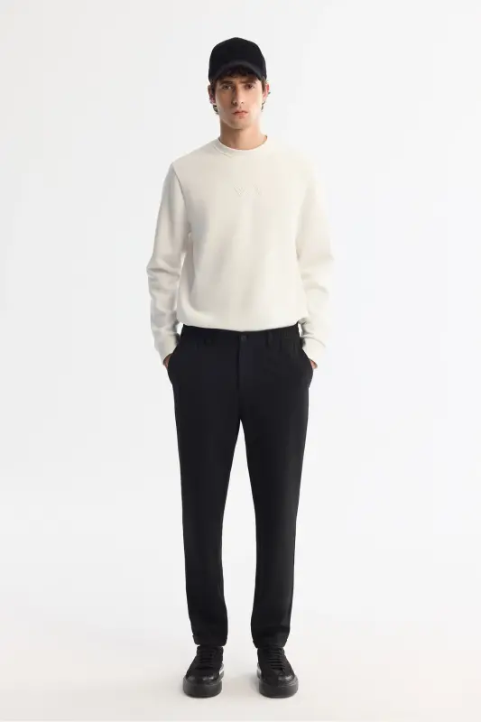 Men's Black Slim Fit Elastic Side Textured Chino P - 1