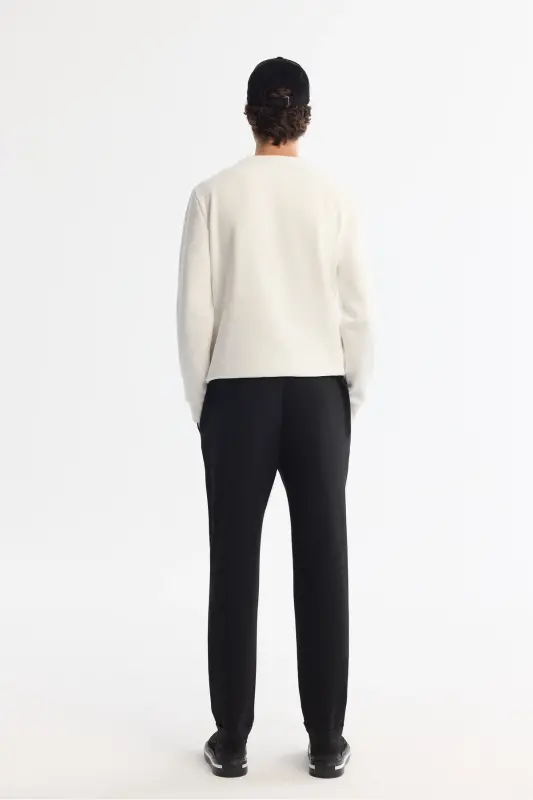 Men's Black Slim Fit Elastic Side Textured Chino P - 3