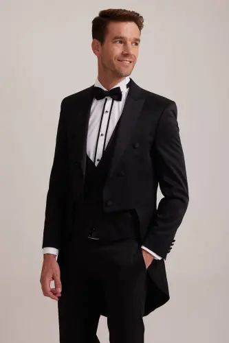 Men's Black Slim Fit Frag Swallow Collar Tuxedo - 3
