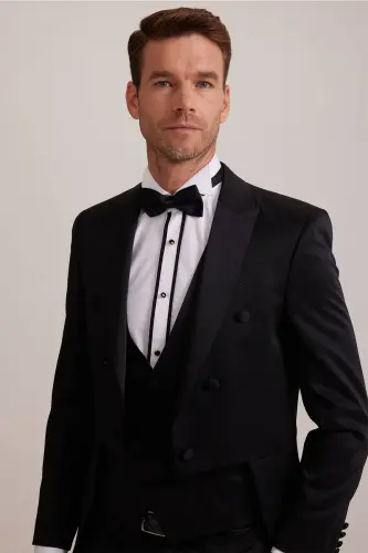 Men's Black Slim Fit Frag Swallow Collar Tuxedo - 5