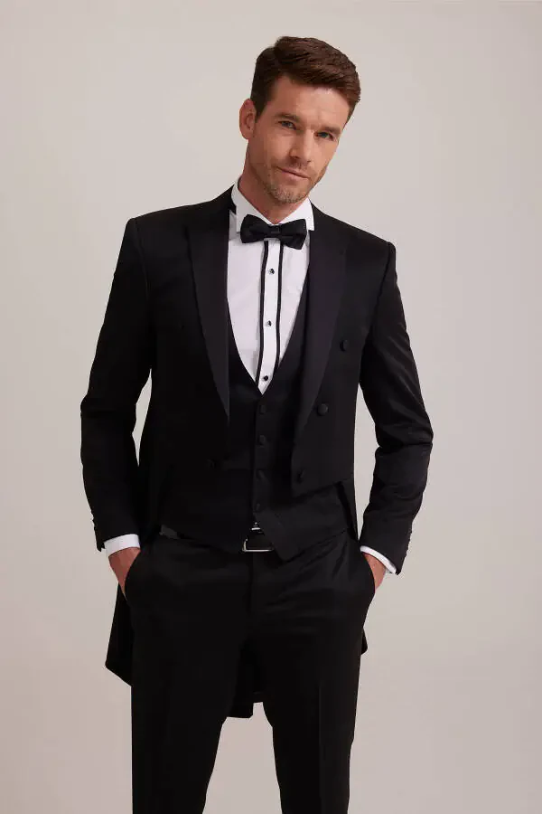 Men's Black Slim Fit Frag Swallow Collar Tuxedo - 12