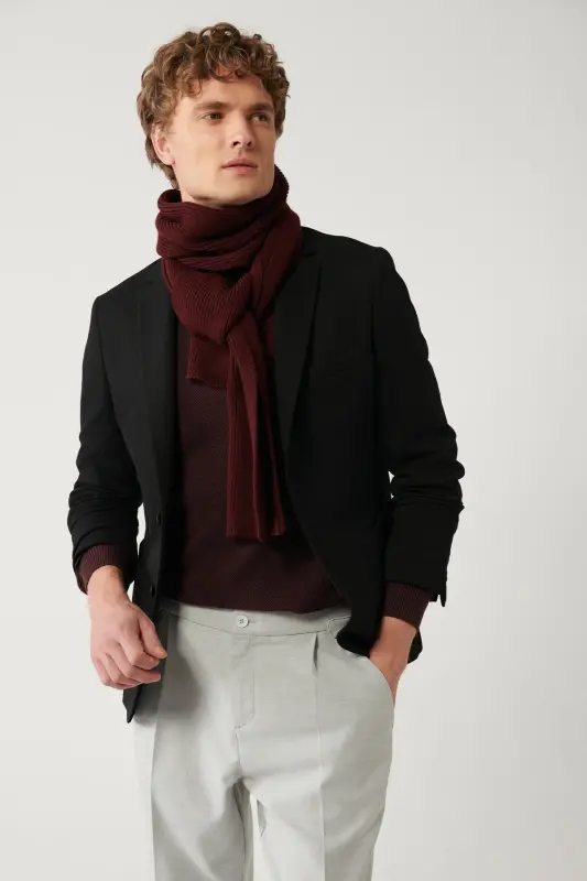 Men's Black Slim Fit Knit Jacket - AVVA