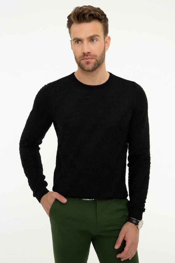 Men's Black Slim Fit Knit Sweater - 1