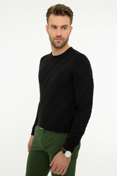 Men's Black Slim Fit Knit Sweater - 3