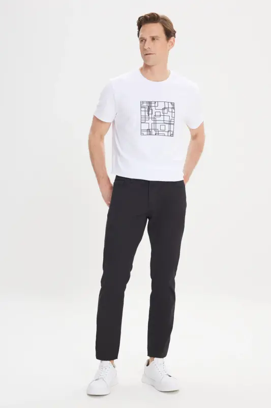 Men's Black Slim Fit Narrow Cut 5 Pocket Textured Flexible Pants-Black - 2